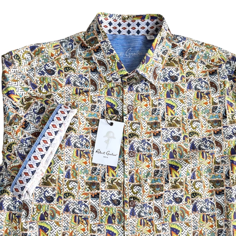 Robert Graham Fredley Mens Large Multi Color Paisley Geometric Button Down Shirt